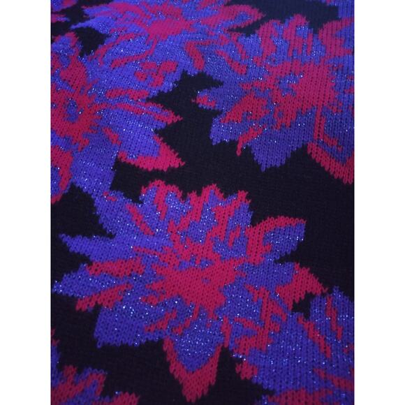 Vintage Spunky Black Purple & Pink Metallic Floral Grandma Knit Sweater Medium - Picture 4 of 6